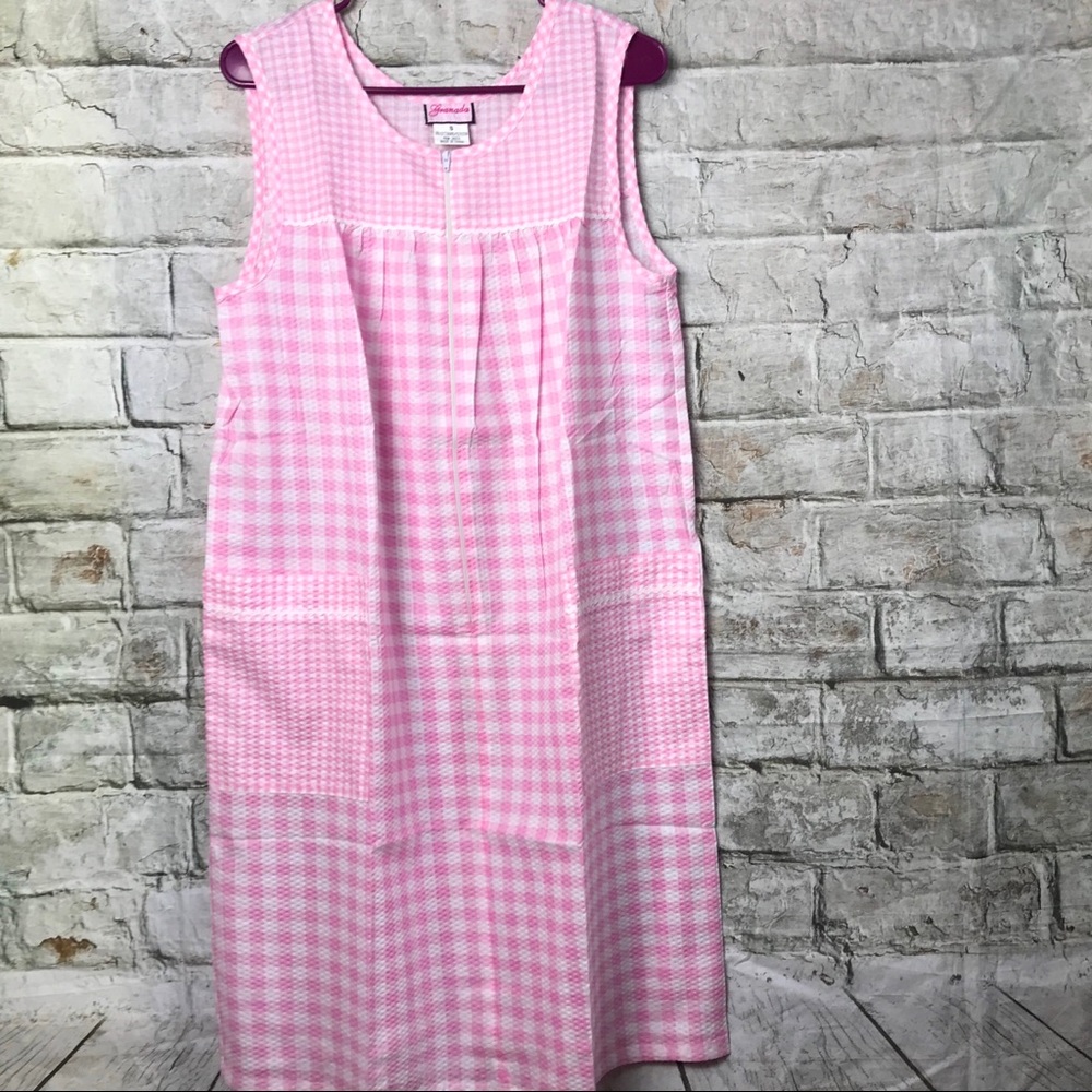 Granada Pink Checked Housedress 1/4 Zip Sz Small - Picture 5 of 5